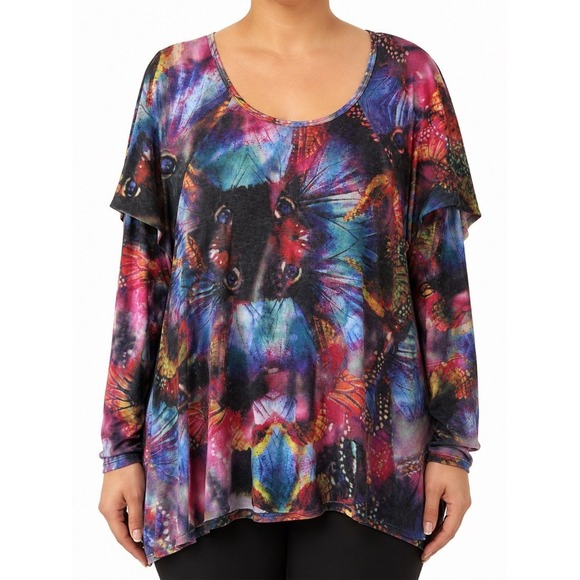 The Pyramid Collection Tops - Pyramid Collection Womens Butterfly Print Tunic Top Multicolor Long Sleeve L